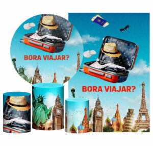Kit Casado Viagem Painel Redondo Trio Capas Cilindro Retangular Vertical Em Tecido