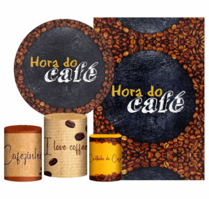 Kit Casado Café Painel Redondo Trio Capas Cilindro Retangular Vertical Em Tecido