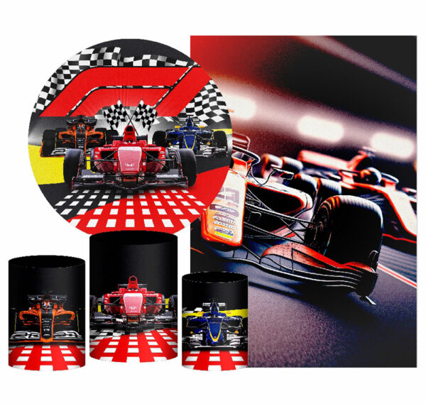 Kit Casado Formula 1 Painel Redondo Trio Capas Cilindro Retangular Vertical Em Tecido