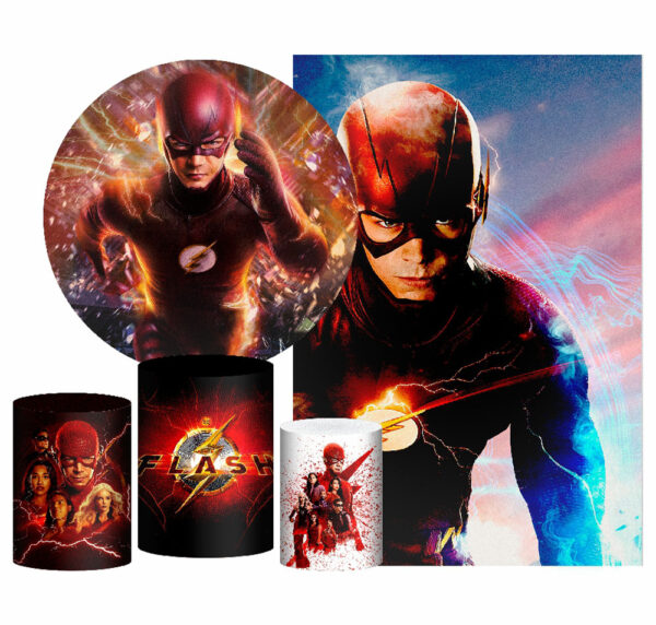 Kit Casado The Flash Painel Redondo Trio Capas Cilindro Retangular Vertical Em Tecido