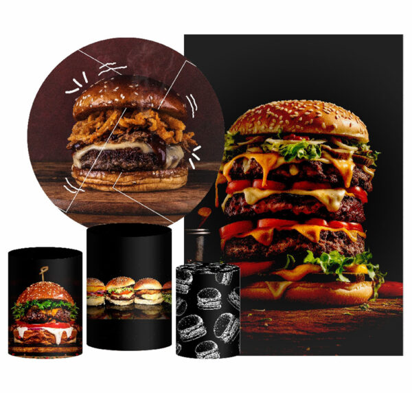 Kit Casado Hamburguer Painel Redondo Trio Capas Cilindro Retangular Vertical Em Tecido
