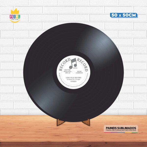 Painel Redondo 3D Disco Vinil Tecido 50cm X 50cm Com Suporte MDF