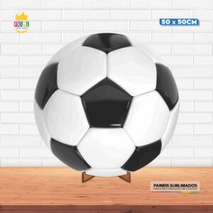 Painel Redondo 3D Futebol Tecido 50cm X 50cm Com Suporte MDF