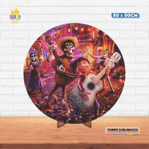 Painel Redondo 3D Viva a Vida é Uma Festa Tecido 50cm X 50cm Com Suporte MDF