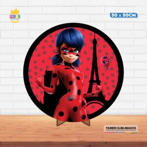 Painel Redondo 3D Lady Bug Tecido 50cm X 50cm Com Suporte MDF