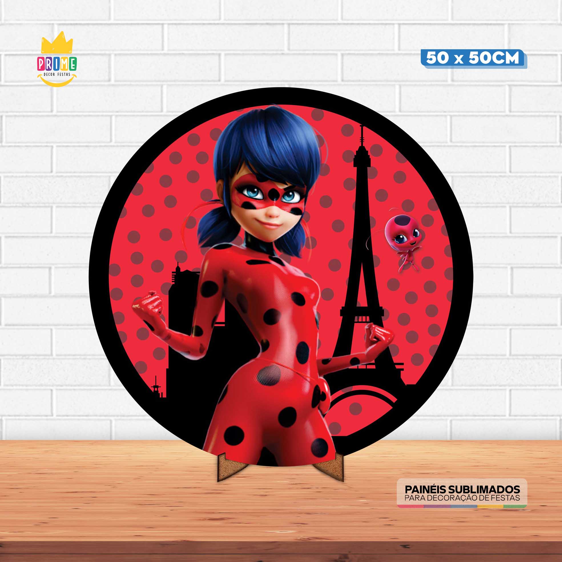 Painel Redondo 3D Lady Bug Tecido 50cm X 50cm Com Suporte MDF