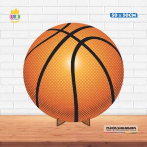 Painel Redondo 3D Basquete Tecido 50cm X 50cm Com Suporte MDF