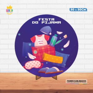 Painel Redondo 3D Festa do Pijama Tecido 50cm X 50cm Com Suporte MDF