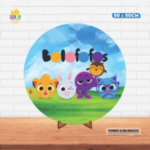 Painel Redondo 3D Bolofofos Tecido 50cm X 50cm Com Suporte MDF