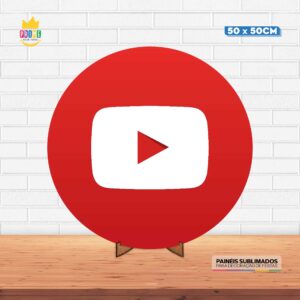 Painel Redondo 3D Youtube Tecido 50cm X 50cm Com Suporte MDF