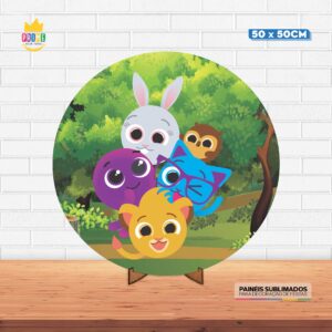 Painel Redondo 3D Bolofofos Tecido 50cm X 50cm Com Suporte MDF