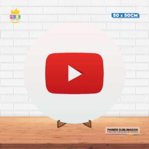Painel Redondo 3D Youtube Tecido 50cm X 50cm Com Suporte MDF