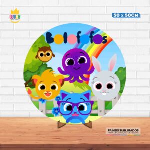 Painel Redondo 3D Bolofofos Tecido 50cm X 50cm Com Suporte MDF