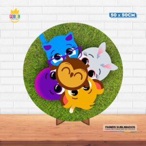 Painel Redondo 3D Bolofofos Tecido 50cm X 50cm Com Suporte MDF