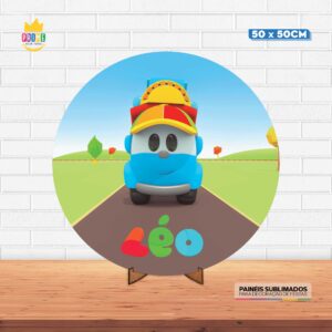 Painel Redondo 3D Leo Caminhão Tecido 50cm X 50cm Com Suporte MDF