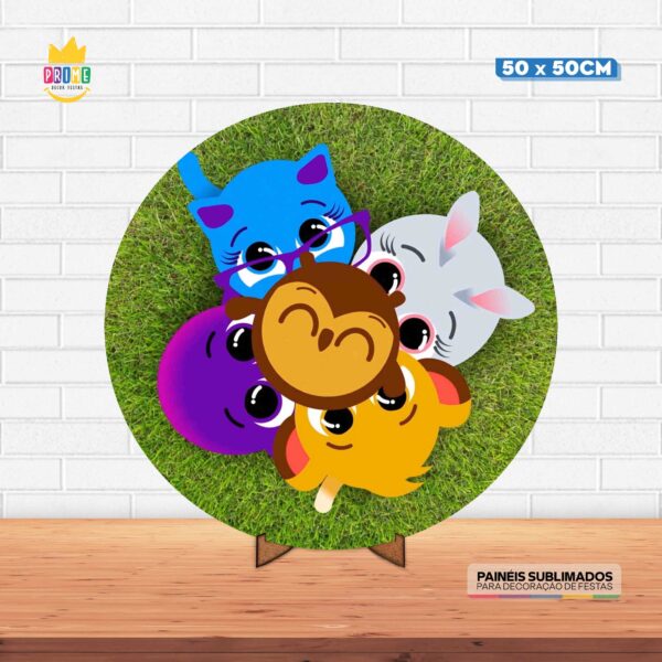 Painel Redondo 3D Bolofofos Tecido 50cm X 50cm Com Suporte MDF