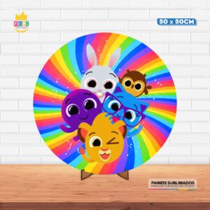 Painel Redondo 3D Bolofofos Tecido 50cm X 50cm Com Suporte MDF