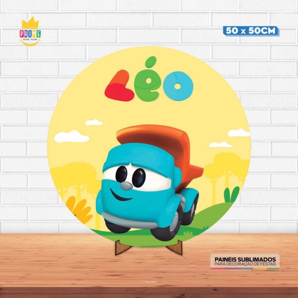 Painel Redondo 3D Leo Caminhão Tecido 50cm X 50cm Com Suporte MDF