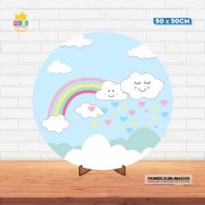 Painel Redondo 3D Chuva de Amor Tecido 50cm X 50cm Com Suporte MDF