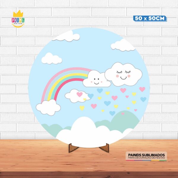 Painel Redondo 3D Chuva de Amor Tecido 50cm X 50cm Com Suporte MDF