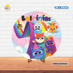 Painel Redondo 3D Bolofofos Tecido 50cm X 50cm Com Suporte MDF