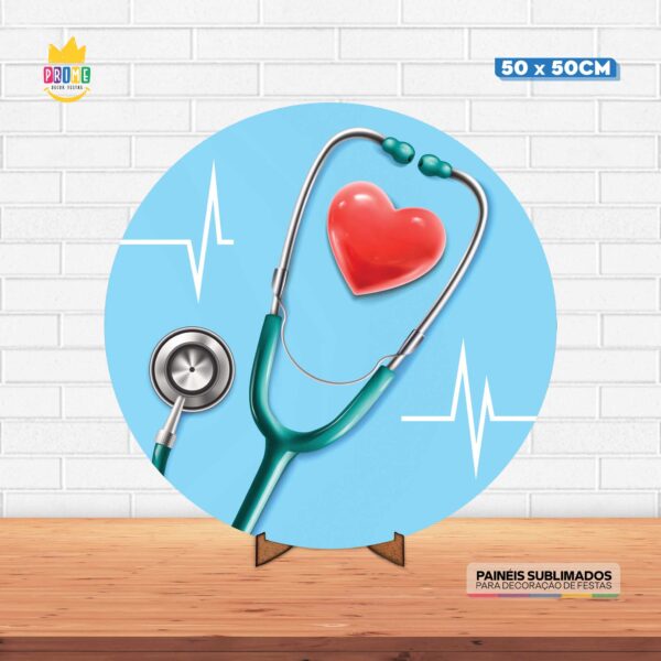 Painel Redondo 3D Medicina Tecido 50cm X 50cm Com Suporte MDF