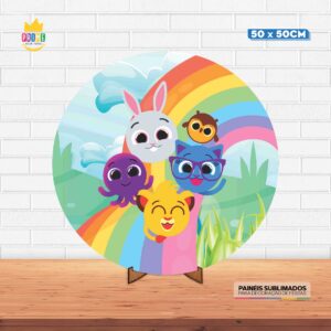 Painel Redondo 3D Bolofofos Tecido 50cm X 50cm Com Suporte MDF