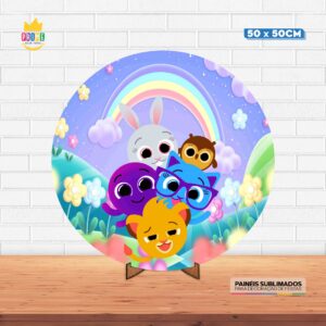 Painel Redondo 3D Bolofofos Tecido 50cm X 50cm Com Suporte MDF