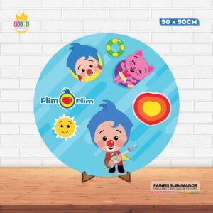 Painel Redondo 3D Palhaço Plim Plim Tecido 50cm X 50cm Com Suporte MDF