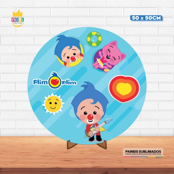 Painel Redondo 3D Palhaço Plim Plim Tecido 50cm X 50cm Com Suporte MDF