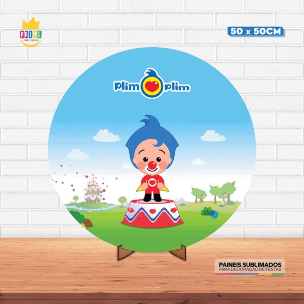 Painel Redondo 3D Palhaço Plim Plim Tecido 50cm X 50cm Com Suporte MDF