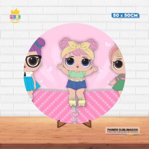 Painel Redondo 3D Boneca Lol  Tecido 50cm X 50cm Com Suporte MDF