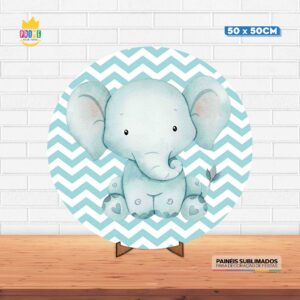 Painel Redondo 3D Elefantinho Verde  Tecido 50cm X 50cm Com Suporte MDF