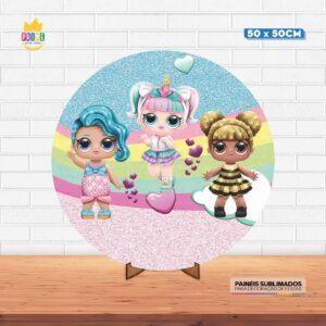 Painel Redondo 3D Boneca Lol  Tecido 50cm X 50cm Com Suporte MDF