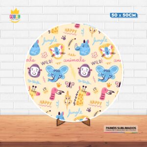Painel Redondo 3D Zoo baby Tecido 50cm X 50cm Com Suporte MDF
