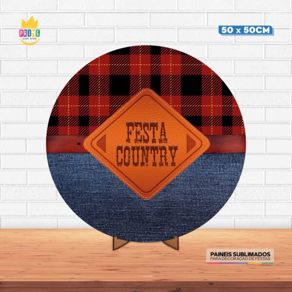 Painel Redondo 3D Festa Country Tecido 50cm X 50cm Com Suporte MDF