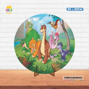 Painel Redondo 3D Em Busca do Vale Encantado Tecido 50cm X 50cm Com Suporte MDF