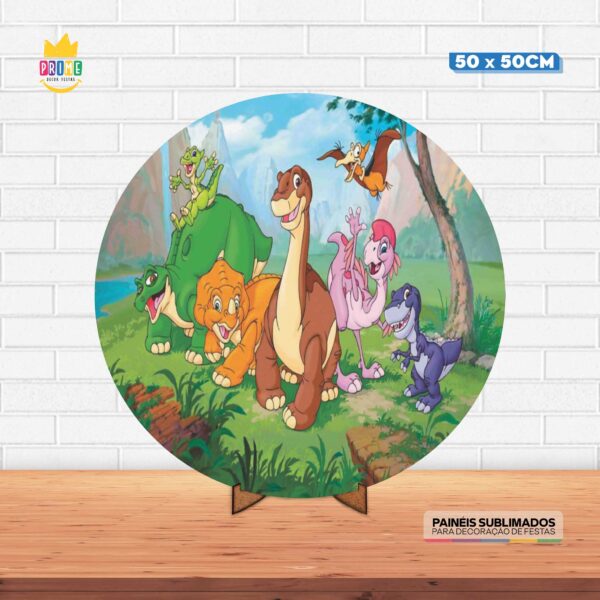 Painel Redondo 3D Em Busca do Vale Encantado Tecido 50cm X 50cm Com Suporte MDF
