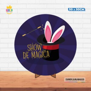 Painel Redondo 3D Magica Tecido 50cm X 50cm Com Suporte MDF