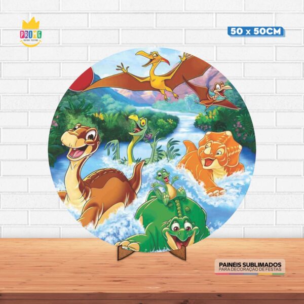 Painel Redondo 3D Em Busca do Vale Encantado Tecido 50cm X 50cm Com Suporte MDF