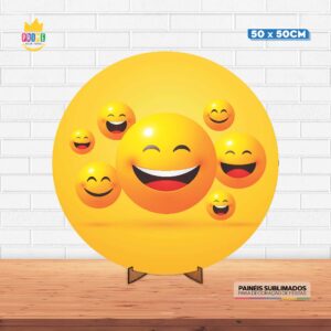 Painel Redondo 3D Emojis Tecido 50cm X 50cm Com Suporte MDF