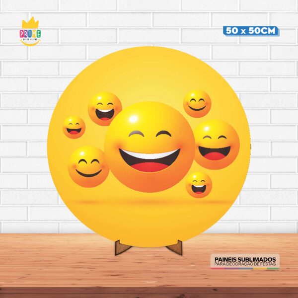 Painel Redondo 3D Emojis Tecido 50cm X 50cm Com Suporte MDF