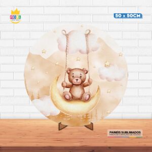 Painel Redondo 3D Ursinho Cute Tecido 50cm X 50cm Com Suporte MDF