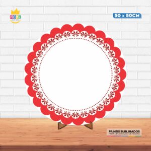 Painel Redondo 3D Bordado Tecido 50cm X 50cm Com Suporte MDF