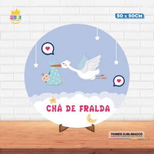 Painel Redondo 3D Chá de Fralda Tecido 50cm X 50cm Com Suporte MDF