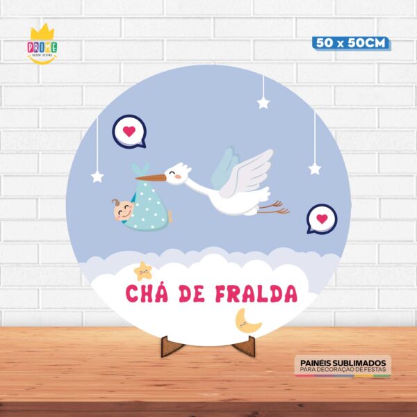 Painel Redondo 3D Chá de Fralda Tecido 50cm X 50cm Com Suporte MDF