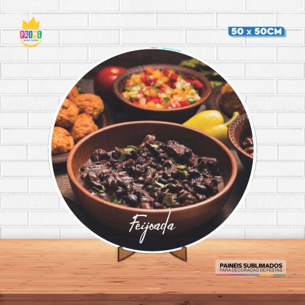 Painel Redondo 3D Feijoada Tecido 50cm X 50cm Com Suporte MDF