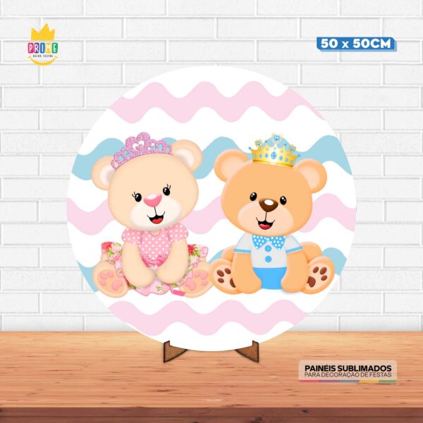 Painel Redondo 3D Chá Revelação Tecido 50cm X 50cm Com Suporte MDF