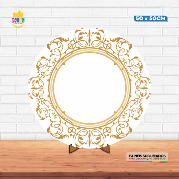 Painel Redondo 3D Espelho Tecido 50cm X 50cm Com Suporte MDF