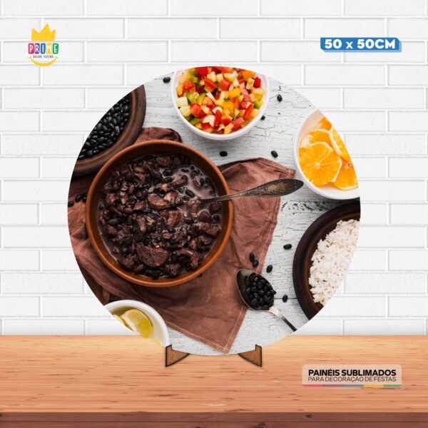 Painel Redondo 3D Feijoada Tecido 50cm X 50cm Com Suporte MDF